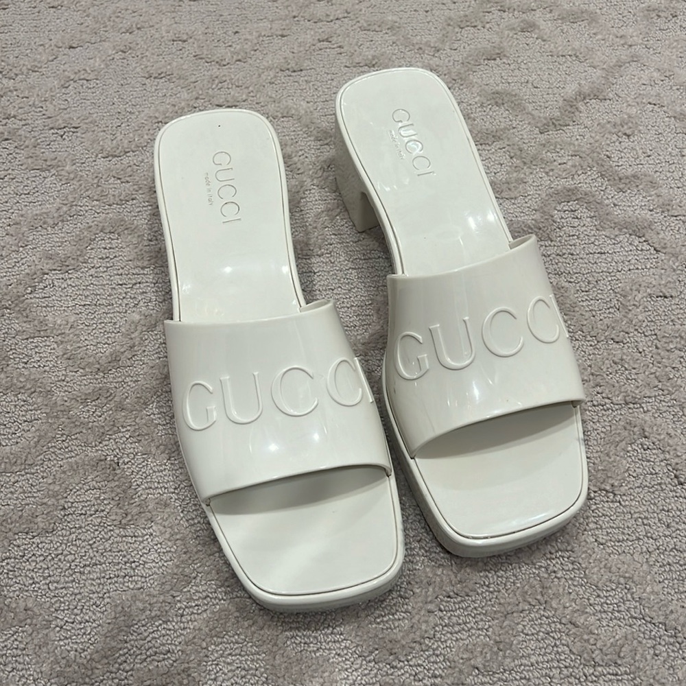 Gucci White Slide Sandals